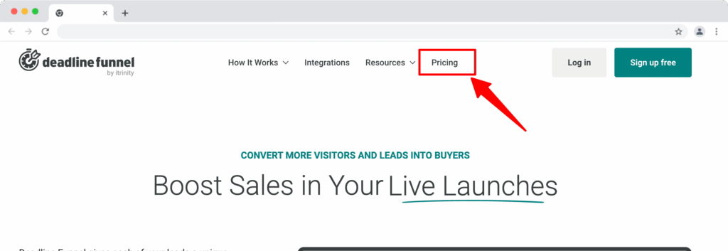 click on the pricing tab