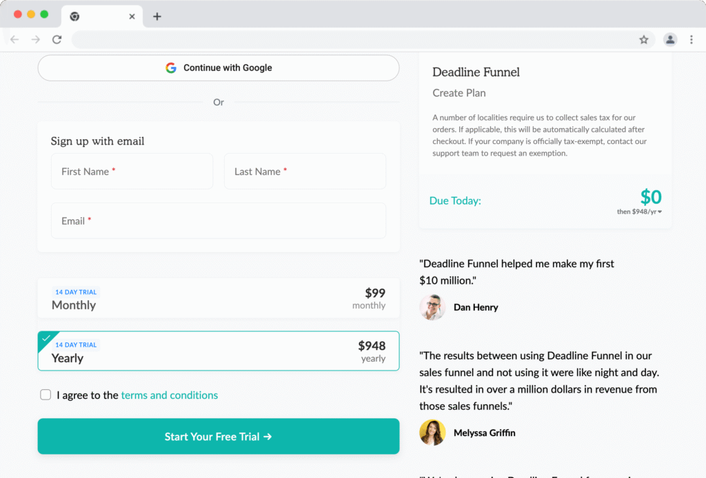 create an account on deadline funnel